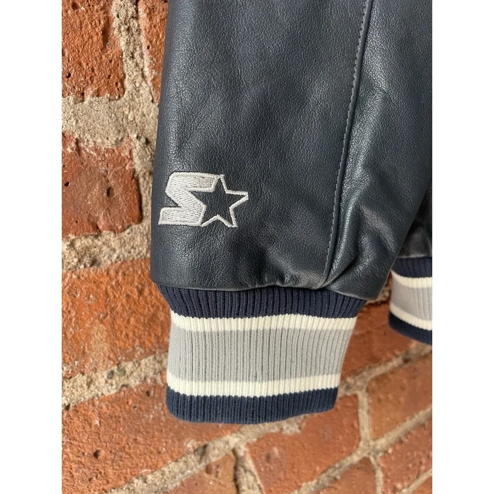 Vintage STARTER‎ New York Yankees Logo Genuine Leather Bomber Jacket Mens Large